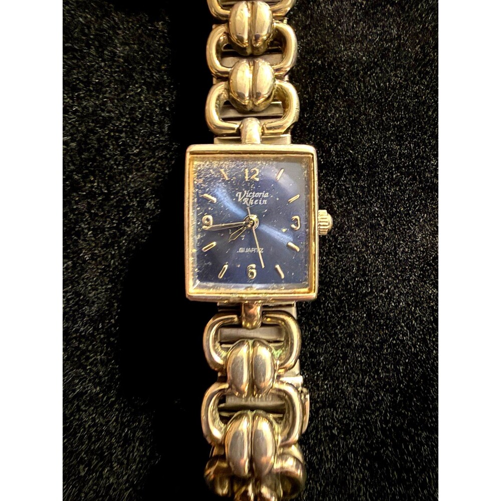 Victoria Rhein Square Blue Dial Women’s Watch Gold Tone Size 6.5 Broken Band